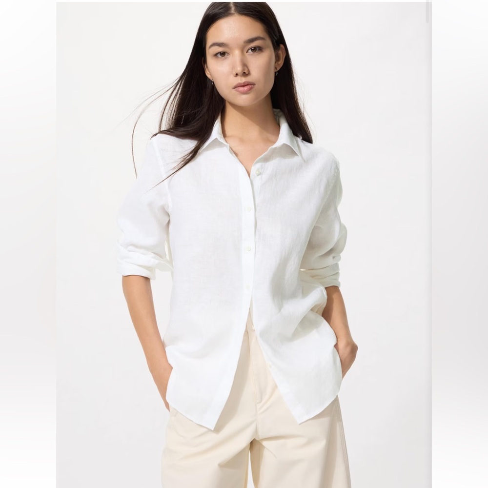 Classic Women's White Button-Up Linen Shirt